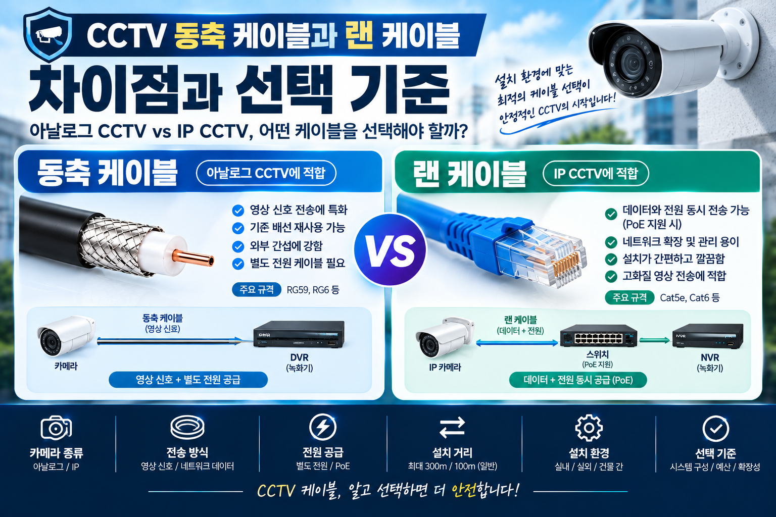 CCTV 동축 vs 랜 케이블 비교 가이드